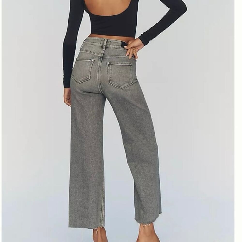 Womens PAIGE The Anessa High-Rise Crop Wide-Leg Jeans Gray Raw Hem Size 27 EUC! - Picture 2 of 4